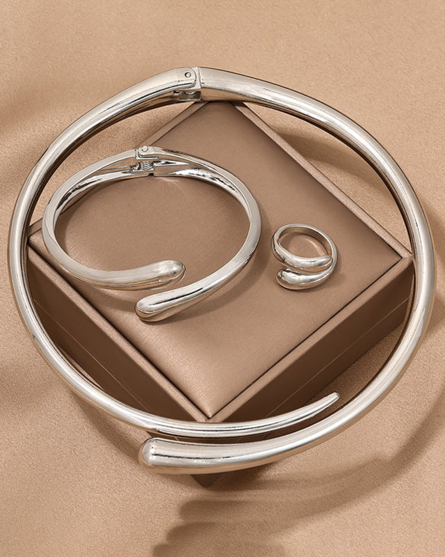 Geometric Ring Collar Bracelet Jewelry Three-Piece Set