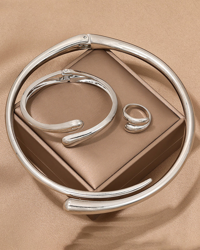 Geometric Ring Collar Bracelet Jewelry Three-Piece Set