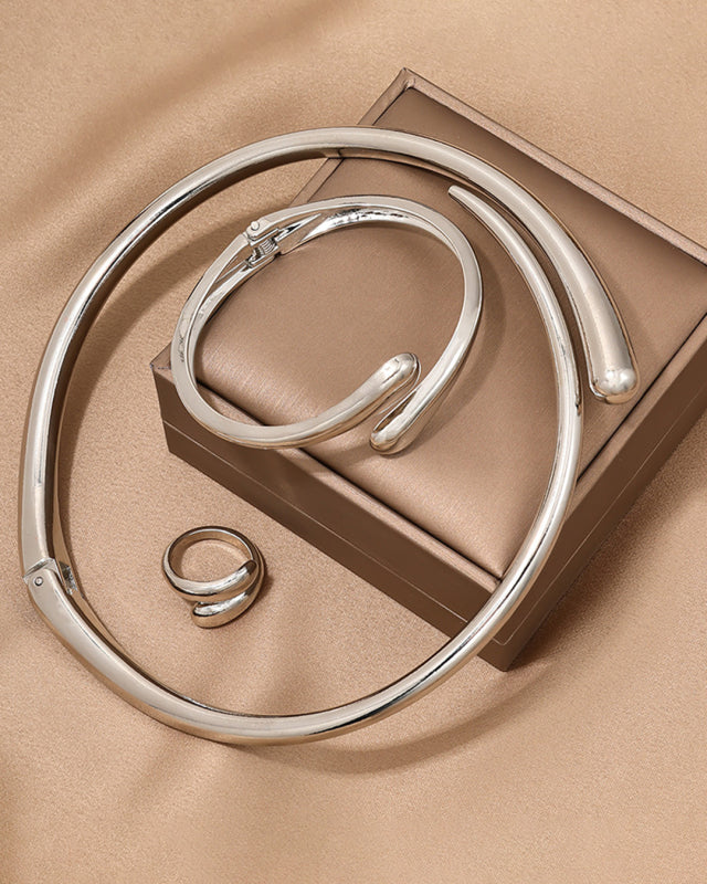 Geometric Ring Collar Bracelet Jewelry Three-Piece Set