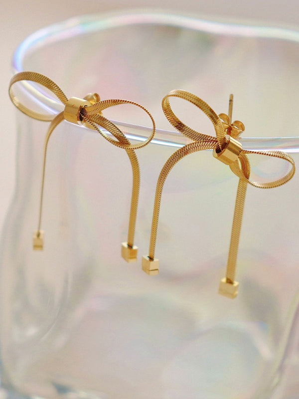 Niche basic snake bone chain bow fresh and sweet necklace earrings