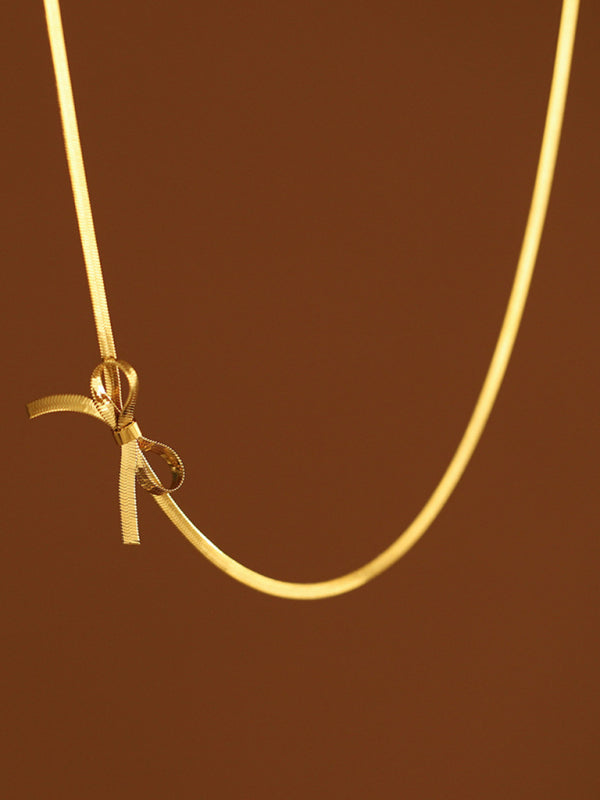 Niche basic snake bone chain bow fresh and sweet necklace earrings