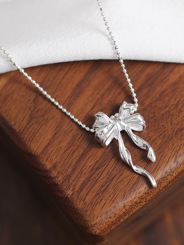Women's Sterling Silver Bow Ribbon Versatile Necklace