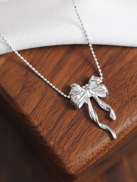 Women's Modern Sterling Silver Bow Ribbon Versatile Necklace