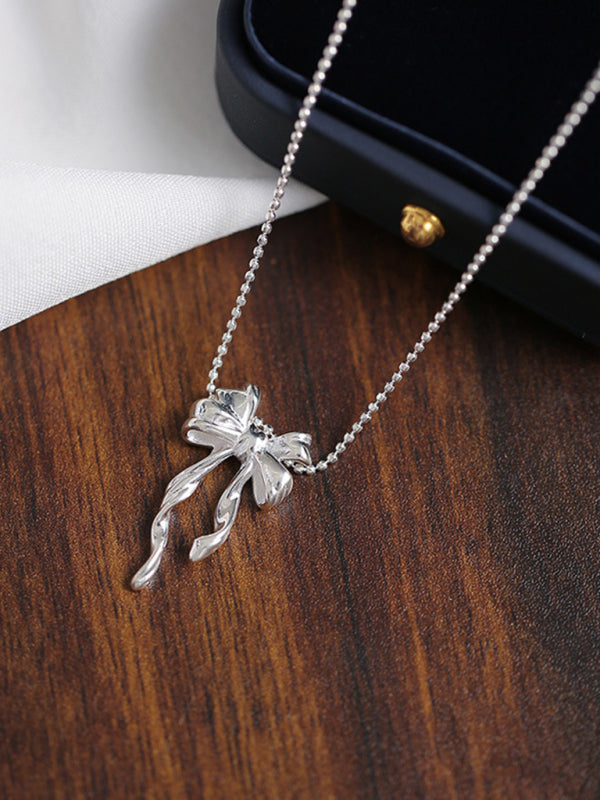Women's Sterling Silver Bow Ribbon Versatile Necklace