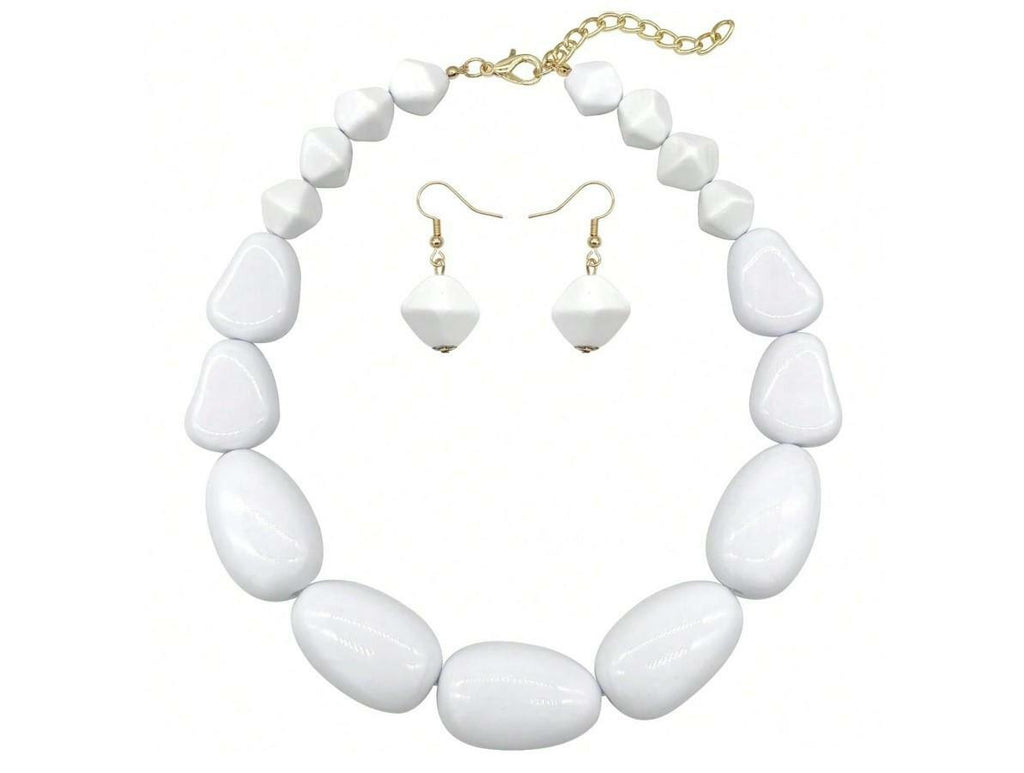 JHWZAIY White Acrylic Beaded Necklace Chunky Statement 02 Set