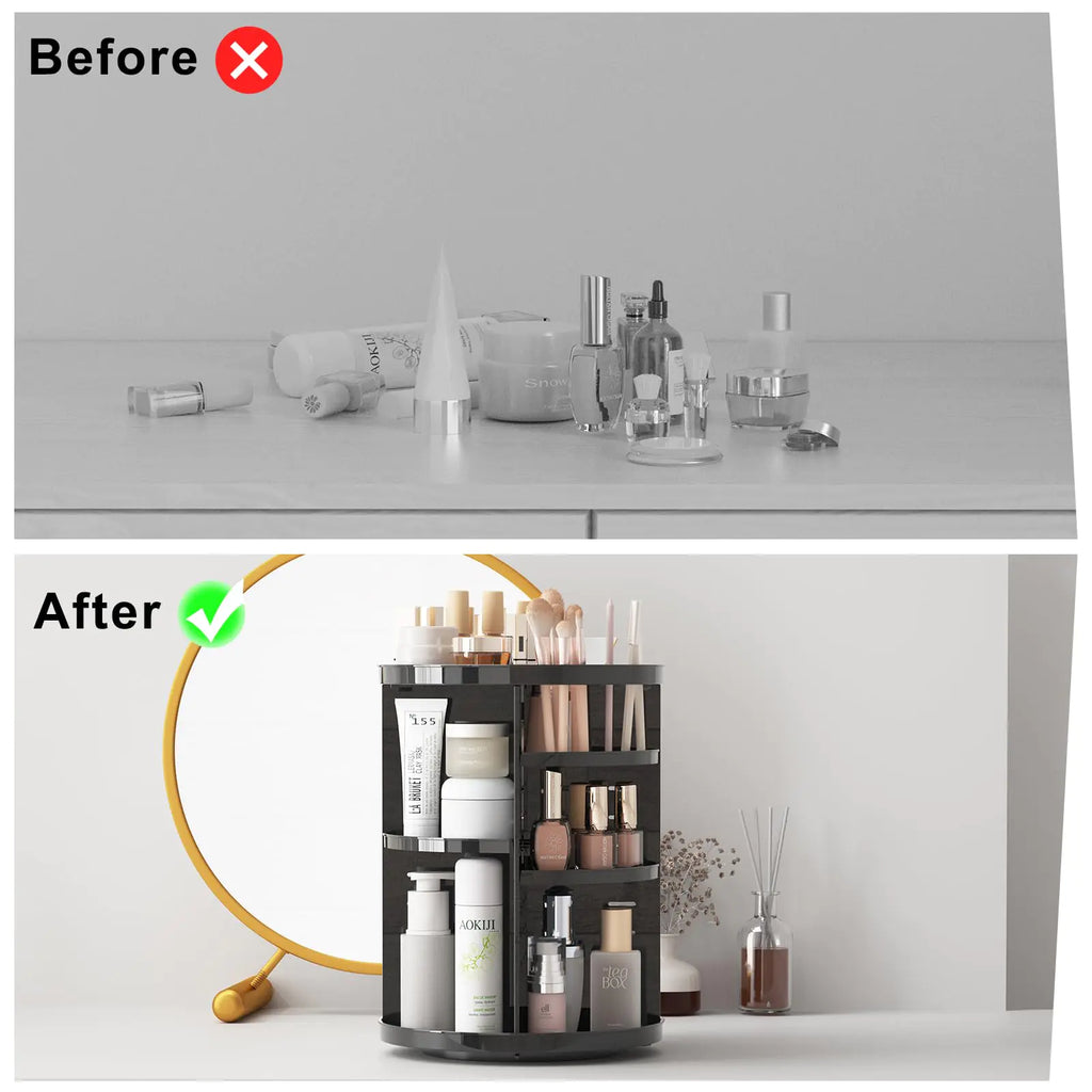 Rotating Makeup Organizer for Vanity - 360 Spinning Skincare Organizer with Adjustable Trays