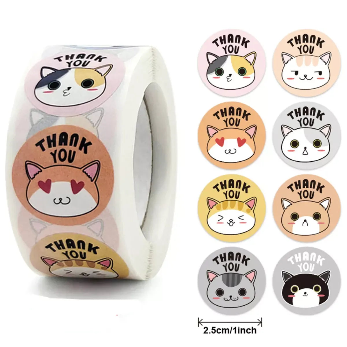Cute Animal Thank You Stickers Roll - 100-500 PCS